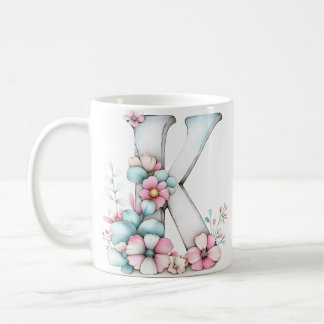 Caneca De Café Flor Letra K Botânica Pastel