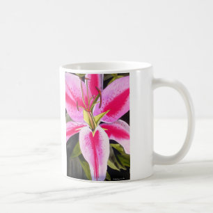 Caneca De Café Flor lírio-rosa-quente, cor-de-água, pop