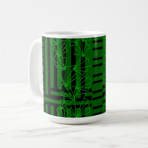 Caneca De Café Flor listrada em verde aqua marinho escuro doodle