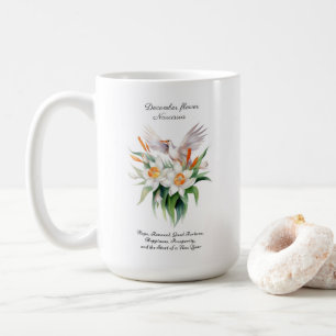 Caneca De Café Flor Narciso de dezembro com Pássaro Floral