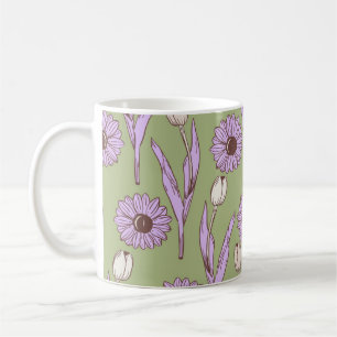 Caneca De Café Flor Oral Púrpura, Verde e Retro Fundido Y2K