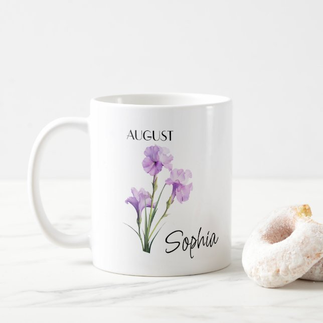 Caneca De Café Flor Personalizada de Agosto (Com Donut)