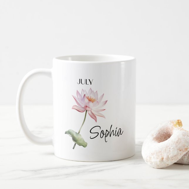 Caneca De Café Flor Personalizada de Julho (Com Donut)
