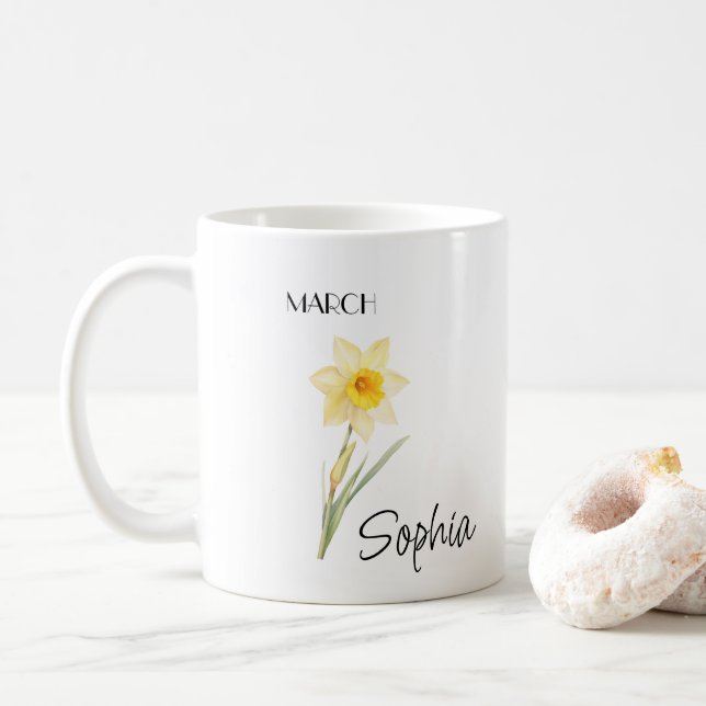 Caneca De Café Flor Personalizada de Março (Com Donut)