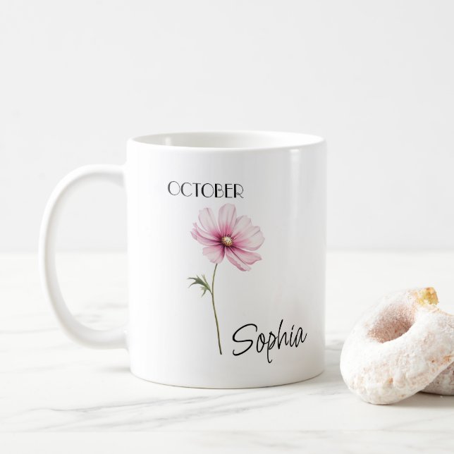 Caneca De Café Flor Personalizada de Outubro (Com Donut)