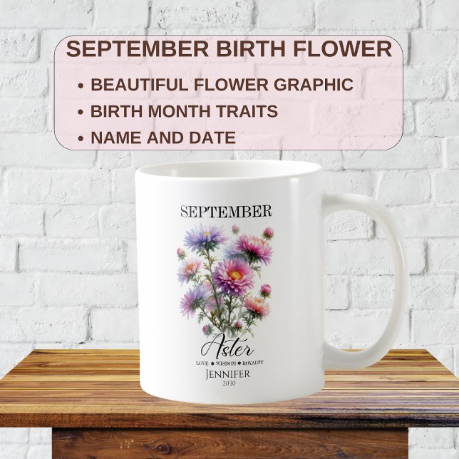 Caneca De Café Flor Personalizável Aster Aster de Setembro (Criador carregado)