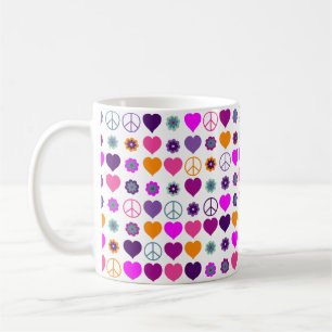 Caneca De Café Flor Power Heart Peace Pattern + seu backgr.