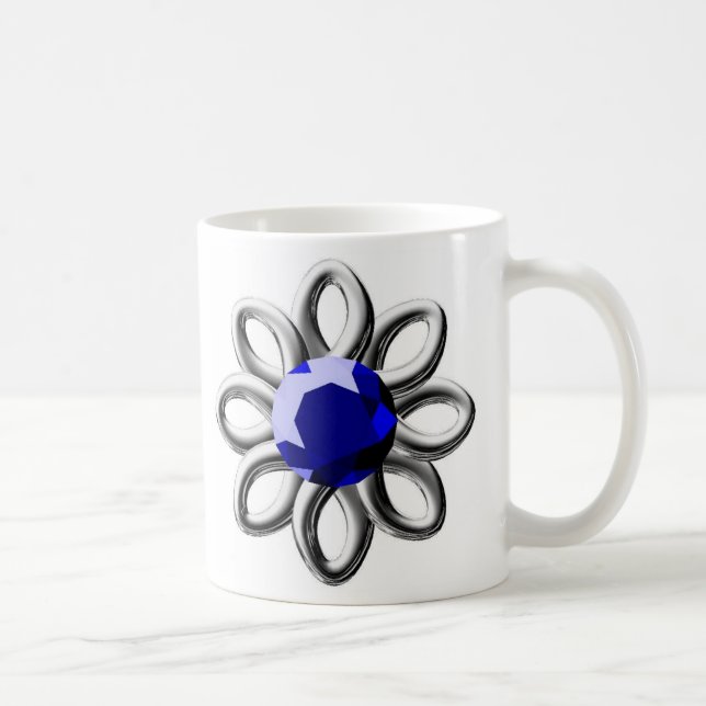 Caneca De Café Flor prateada com pedra azul (Direita)