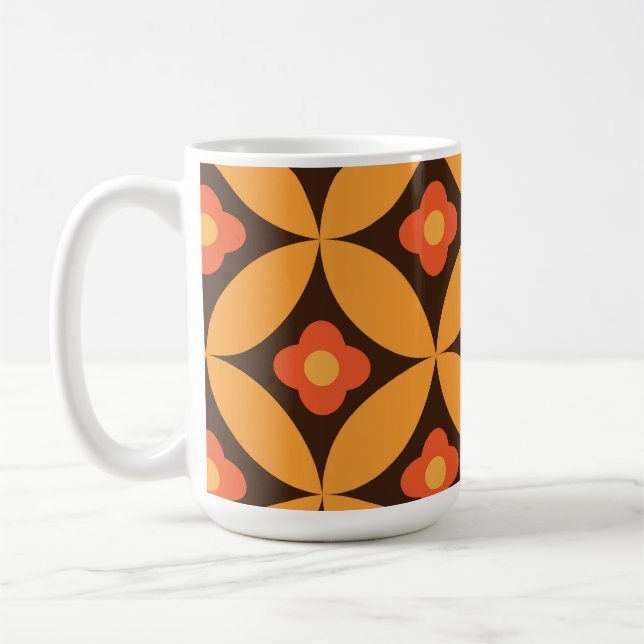 Caneca De Café Flor Retro em Círculos Laranja de Meados do Século (Esquerda)