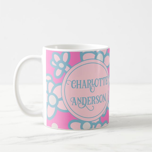 Caneca De Café Flor Retro Rosa Personalizado (Esquerda)