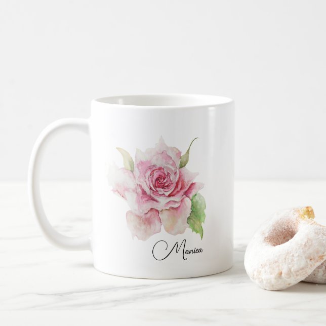 Caneca De Café Flor Romântica Rosa Suave (Com Donut)
