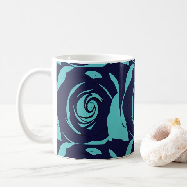 Caneca De Café Flor Rosa azul Marinho azul (Com Donut)