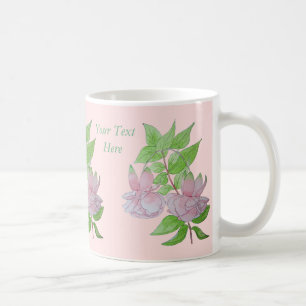 Caneca De Café Flor rosa bonito de fuchsia com folhas florais