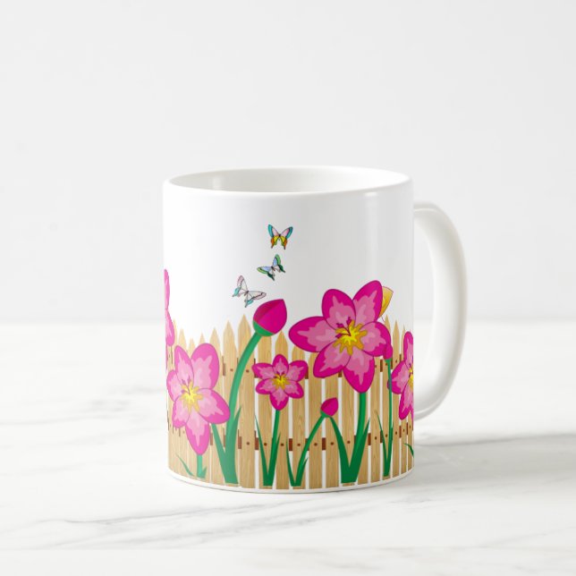 Caneca De Café Flor Rosa do Jardim da Natureza - Flor Elegante (Frente Esquerda)
