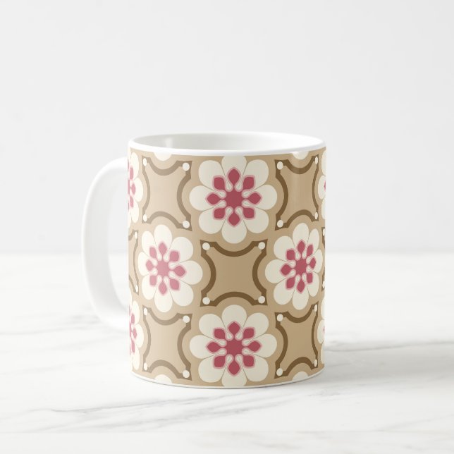 Caneca De Café Flor rosa e bege (Frente Esquerda)