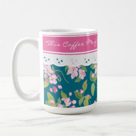 Caneca De Café Flor Rosa no Azul Escuro com Lace Escuro