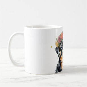 Caneca De Café Flor Rottweiler Coroa
