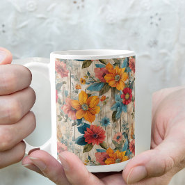 Caneca De Café Flor Rustica Colorida
