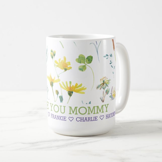 Caneca De Café Flor Selvagem Personalizada Adicionar Seu Próprio  (Frente Esquerda)