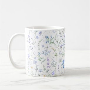Caneca De Café Flor Silvestre Aquarela Roxo Azul
