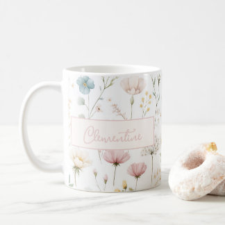 Caneca De Café Flor Silvestre Botânica Nome Personalizado Rosa Em