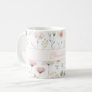 Caneca De Café Flor Silvestre Botânica Nome Personalizado Rosa Em