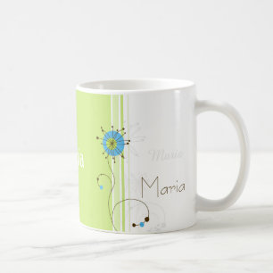 Caneca De Café Flor Simples Moderno Verde Seu Nome