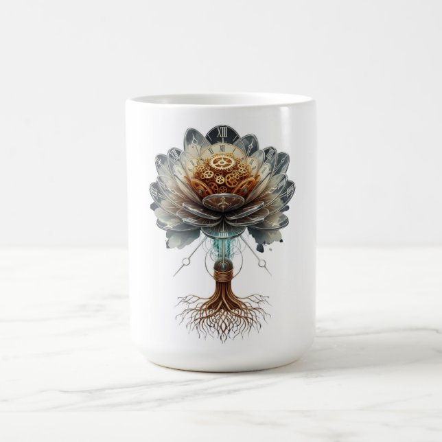 Caneca De Café Flor Temporal Steampunk: Motor da Natureza Mecânic (Centro)