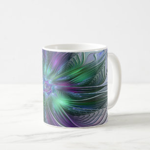 Caneca De Café Flor Verde Roxo Moderna Abstrato de Arte Fractal