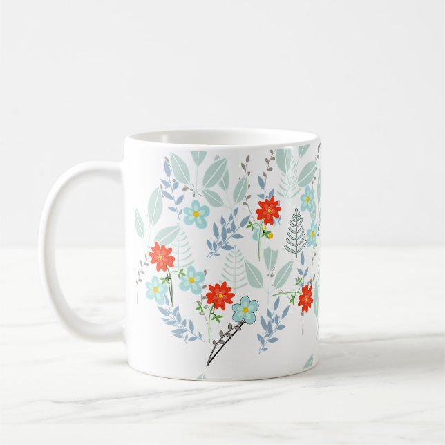 Caneca De Café Flor Vermelha + Folhas  (Esquerda)