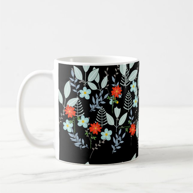 Caneca De Café Flor Vermelha + Folhas Pretas (Esquerda)