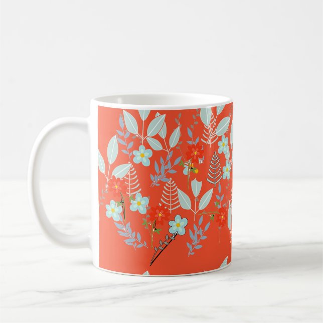 Caneca De Café Flor Vermelha + Folhas Tangerina (Esquerda)