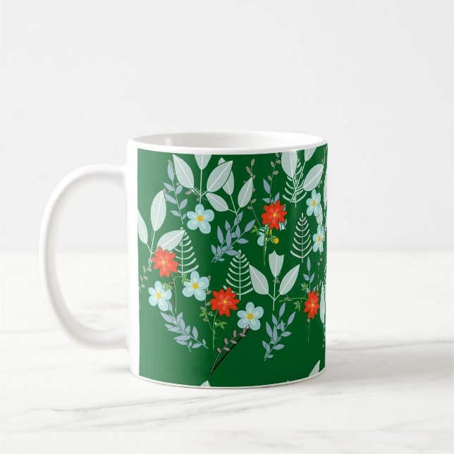 Caneca De Café Flor Vermelha + Folhas Verdes (Esquerda)