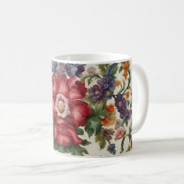 Caneca De Café Flor Vermelho Refinado Incrível e Flores Delicadas