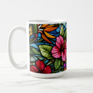 Caneca De Café Floração Tropical em Vidro Pintado Floral Vibrante