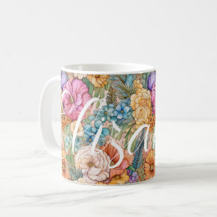 Caneca De Café Florais Botânicos De Pastel Boho Grande E Feliz Aq