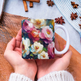 Caneca De Café Florais brilhantes e vibrantes dourados