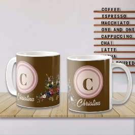 Caneca De Café Florais da Temporada Rústica Monograma Personaliza
