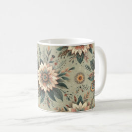 Caneca De Café Florais em Sage