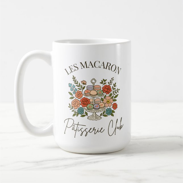 Caneca De Café Florais Franceses e Macarons Mug (Esquerda)