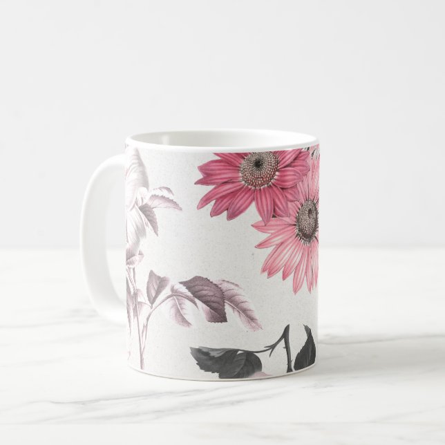 Caneca De Café Florais Rosa Vintage (Frente Esquerda)