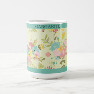 Caneca De Café Florais Verdes Cor-de-Rosa Personalizados