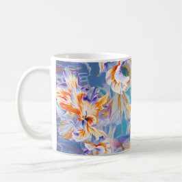 Caneca de Café Floral Abstrata em Laranja e Azul V