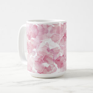 Caneca De Café Floral Abstrato Branco Rosa