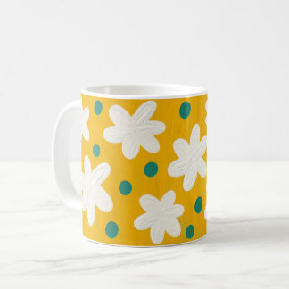 Caneca de Café Floral Amarela Mostarda Pintada à M