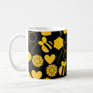 Caneca De Café floral amarelo-sol das abelha-de-mel
