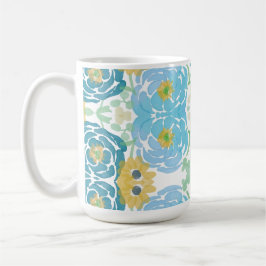 Caneca De Café Floral Aquarela Azul e Amarelo
