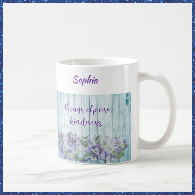 Caneca De Café Floral Azul de bondade Inspiradora (Criador carregado)