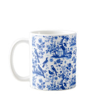 Caneca de Café Floral Azul e Branco Vintage Francê