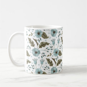 Caneca De Café Floral Azul e Verde